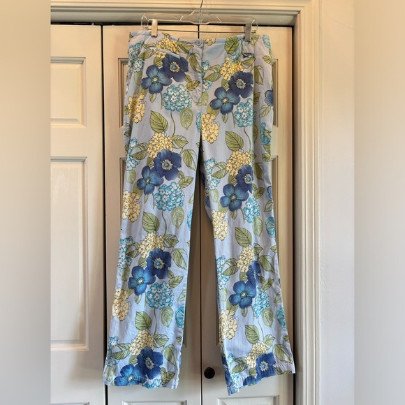 Talbots blue, green & yellow floral pique straight leg pants, 16 - Picture 1 of 8